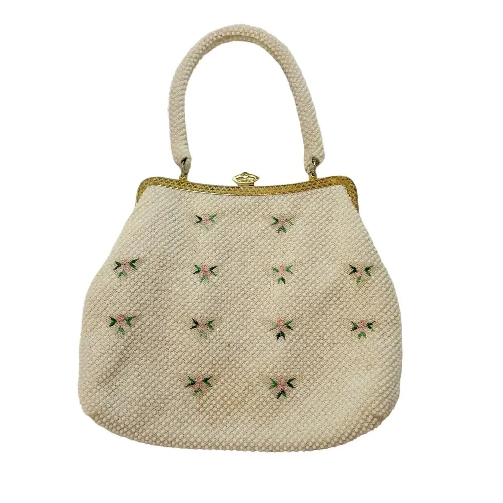 Vintage Beaded Top Handle Embroidered Bag